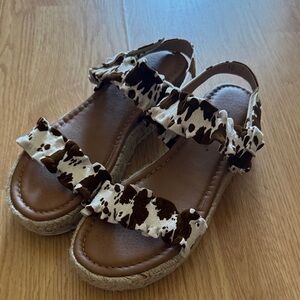 Cow print wedged sandals